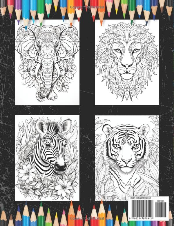 Majestic Jungle Coloring Book: Lions, Tigers, Giraffes, Zebras, Monkeys, Birds, and More Jungle Animals Pages to Color (Jungle Animals Coloring Books) WoodArtSupply