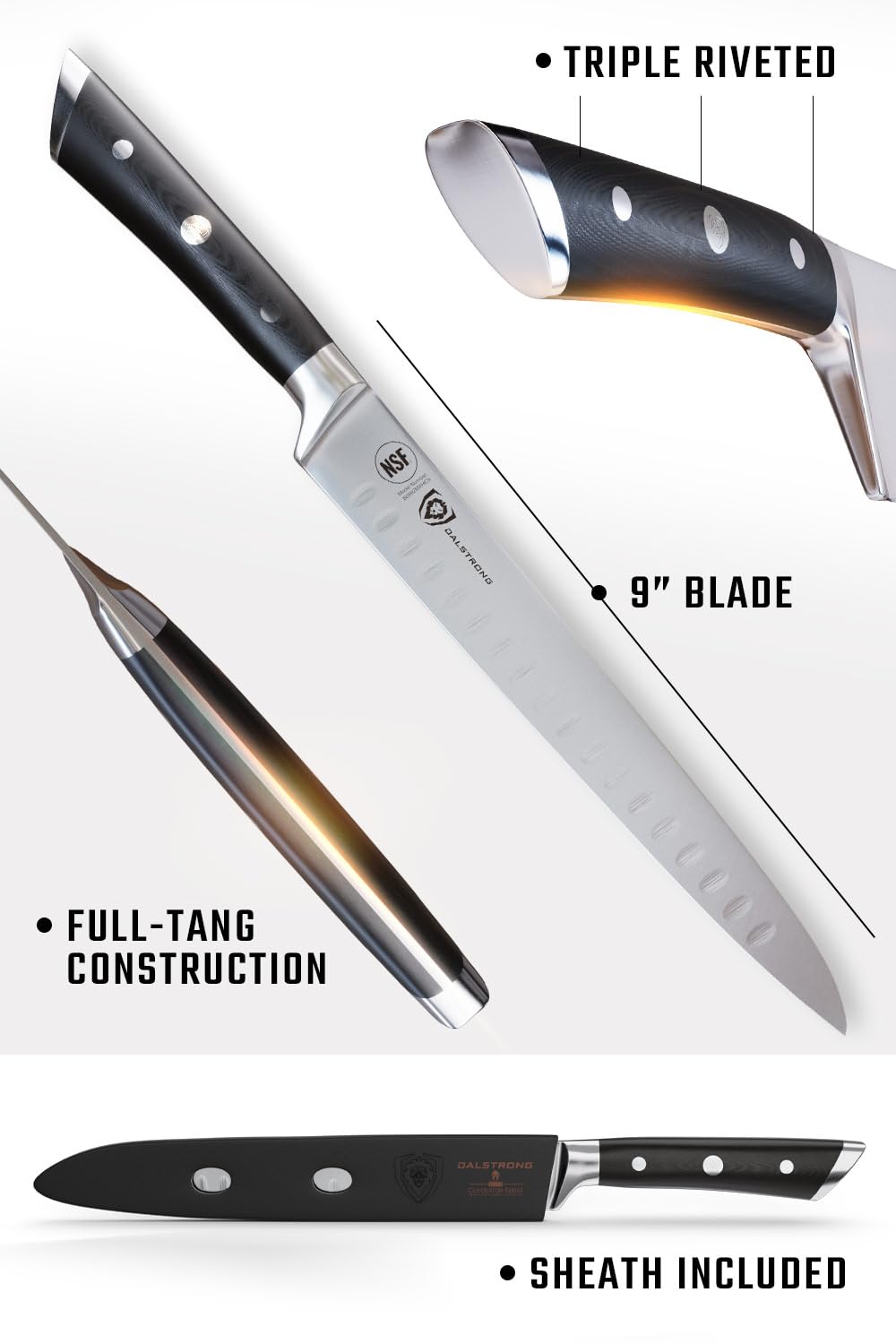 Dalstrong Carving Knife & Meat Fork Set - Gladiator Series Elite - 8" Honing Rod - Forged HC German Steel - 9 inch Carving Knife & Sheath - Hollow Ground Carving Set - Matching Fork - NSF Certified Dalstrong