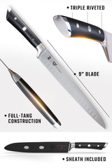 Dalstrong Carving Knife & Meat Fork Set - Gladiator Series Elite - 8" Honing Rod - Forged HC German Steel - 9 inch Carving Knife & Sheath - Hollow Ground Carving Set - Matching Fork - NSF Certified Dalstrong