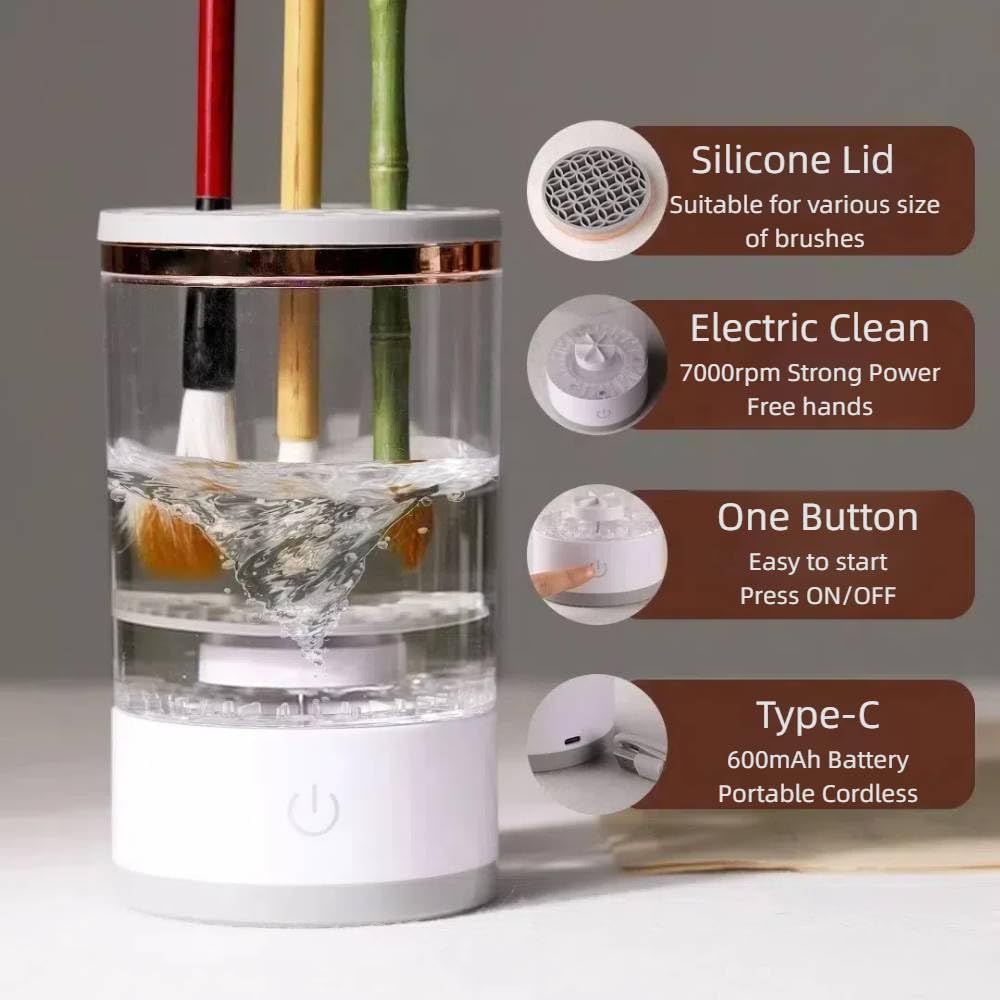 Babluble Electric Paint Brush Cleaner, Rinse Cup, Brush Rinser for Painting, Brush Cleaning Washer Rinser for Acrylic, Watercolor Painting, Makeup Brush Cleaner,Brush Holder (1, White) Babluble