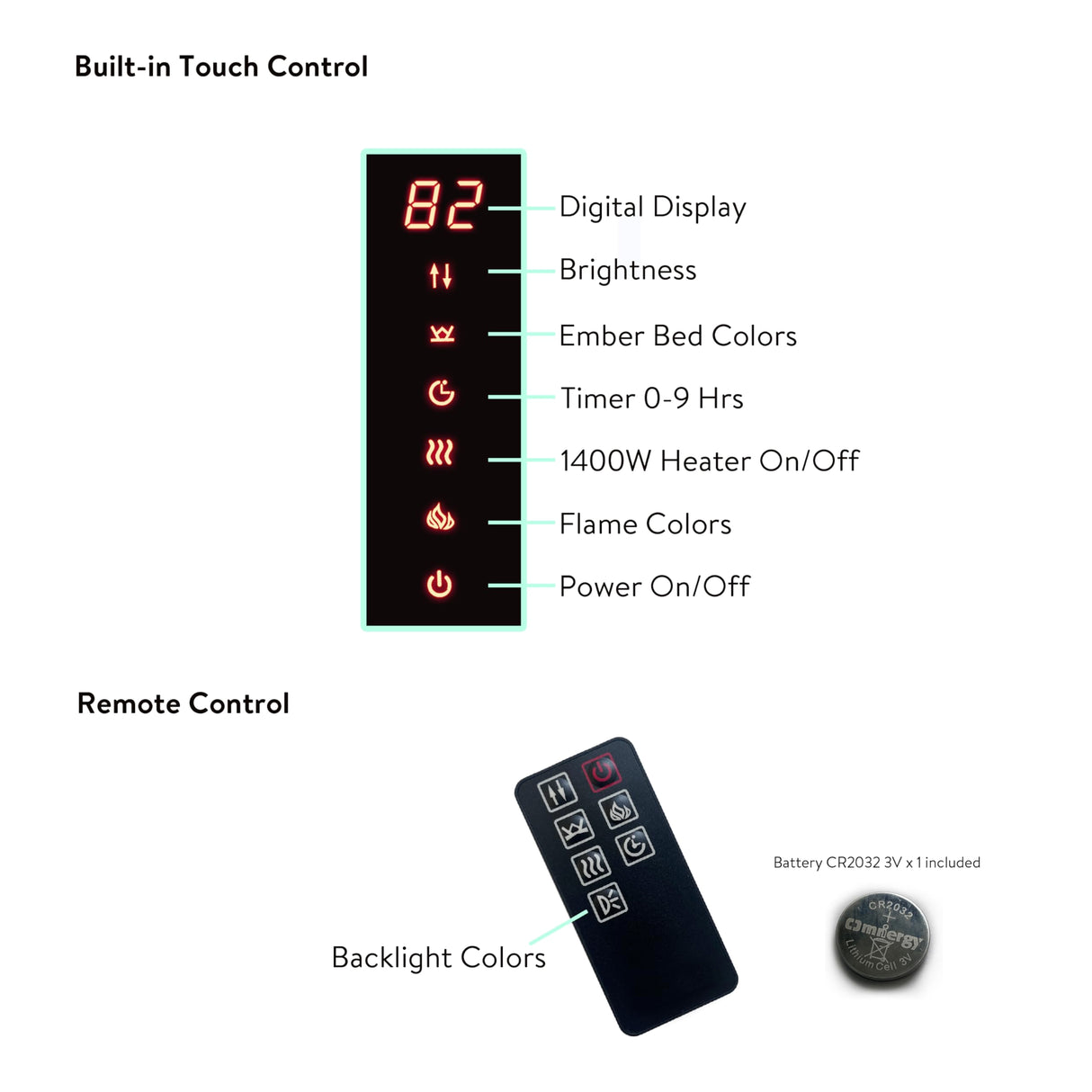YIMUSTUK 48" Curved Electric Fireplace Heater, Front Wall Mounted/Table Top, W/Remote Control, Touch Screen, 4 Flame Colors and 8 Emberbeds Colors, Adjustable Brightness/Speed/Temperature/Timer YIMUSTUK