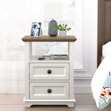 REDAYFUR End Table with Fast USB C Charging Station, 24” Tall Sofa Side Table with 2 Drawers, Large Storage Rustic Wood Square Storage Cabinet for Living Room,Bedroom,Office, White REDAYFUR