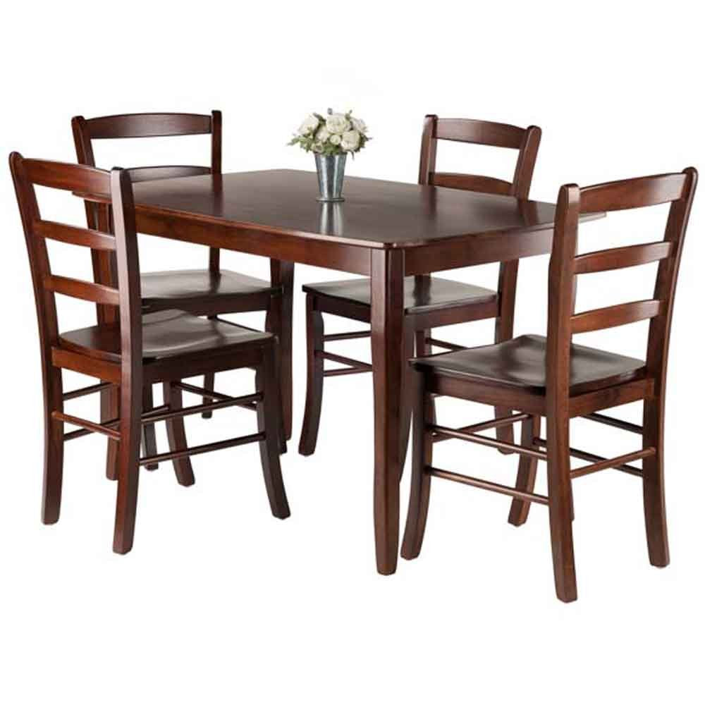 Winsome Inglewood 5-PC Set Table w/ 4 Ladderback Chairs Dining, Walnut Winsome