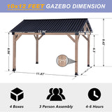 CHARMELEON 10x12 FT Wood Gazebo Outdoor – Hardtop Metal Roof Gazebo with Cedar Frame – Patio Gazebo for Wood Carport Use – Gable Roof Pavilion Gazebo para Patio, Backyard, Deck, Lawn and Garden HEAVDUTY
