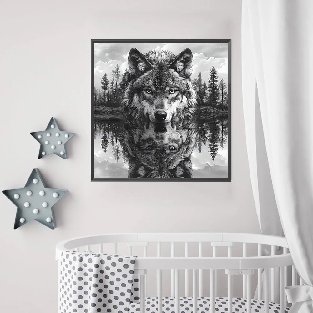 TOPMCYSG Forest Wolf Diamond Art Kits for Adults,Landscape 5D Diamond Painting Kits for Beginners,DIY Round Full Drill Diamond Dots Paintings Picture Gem Art Craft for Home Wall Decor 13.78x13.78 in TOPMCYSG