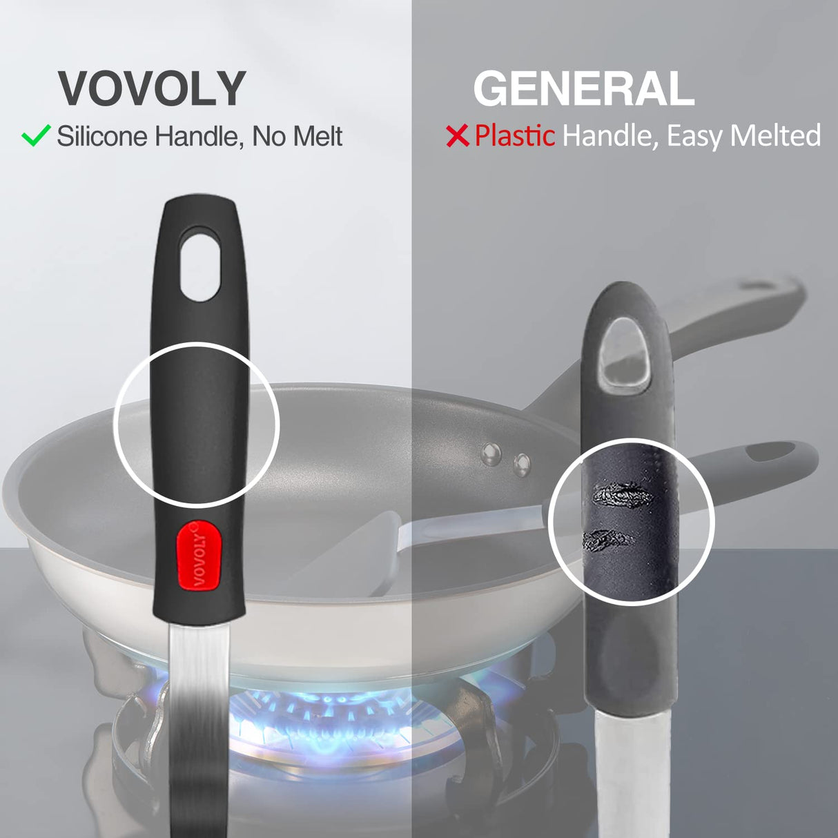 Silicone Pancake Spatula Turner with Lengthened Handle, Heat Resistant Cooking Spatulas for Nonstick Cookware, Large Flexible Kitchen Utensils BPA Free Rubber Flipper for Egg, Pancake, Fish, Burger Vovoly