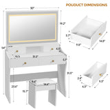 COMHOMA Makeup Vanity Desk with Mirror and Lights, Vanity Table and Chair Set with 5 Drawers and Charging Station, Bedroom Dresser LED Mirror Stepless Dimmable & 3 Color Modes Adjustable, White COMHOMA