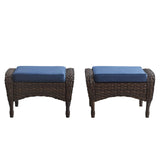 Belord Outdoor Ottomans for Patio Foot Rest - 25 Inch PE Wicker Foot Stool Set of 2 with Removable Cushions for Patio Furniture Sets,All Weather Rattan Ottoman for Balcony Deck Backyard Brown Belord
