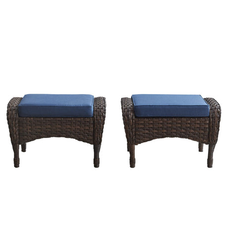 Belord Outdoor Ottomans for Patio Foot Rest - 25 Inch PE Wicker Foot Stool Set of 2 with Removable Cushions for Patio Furniture Sets,All Weather Rattan Ottoman for Balcony Deck Backyard Brown Belord