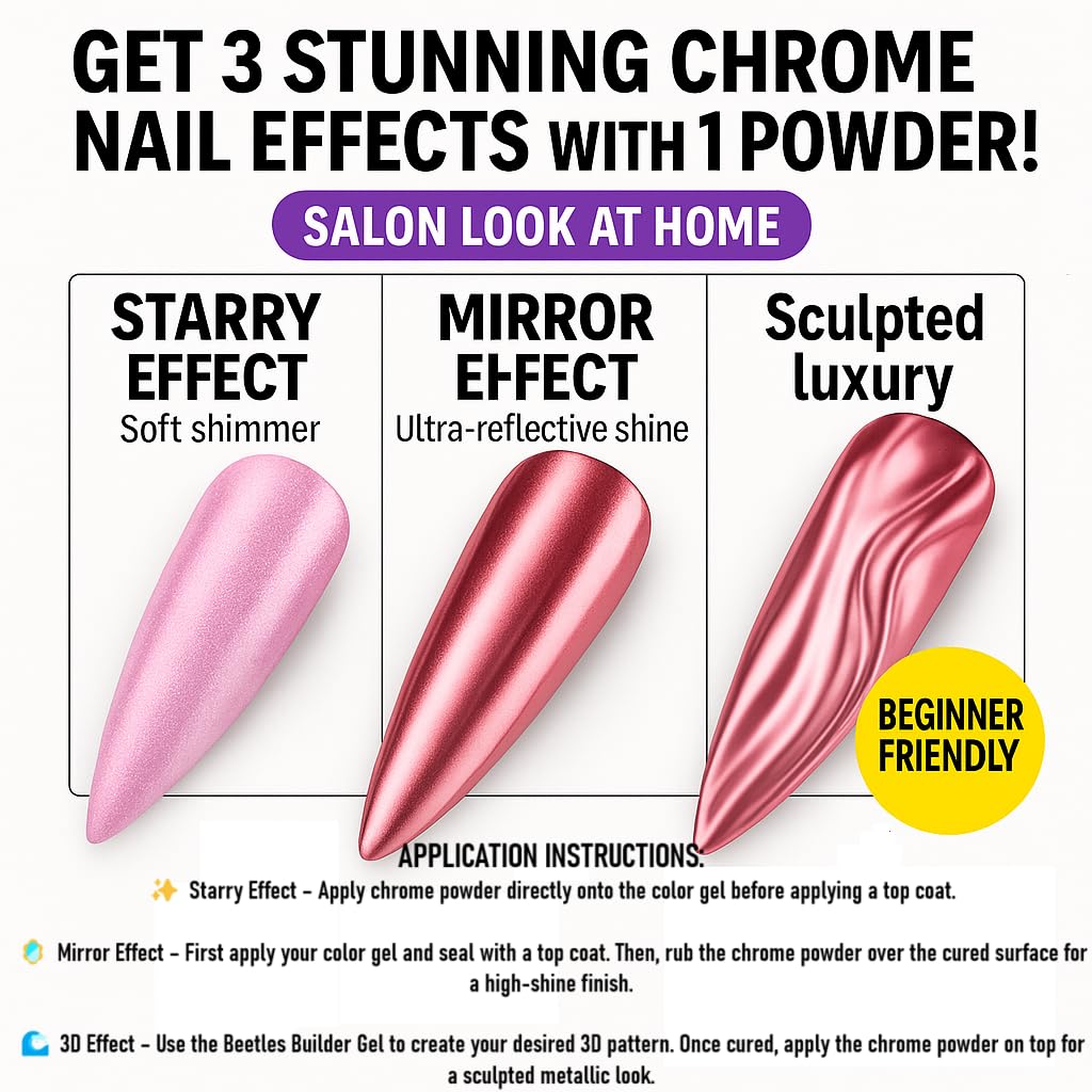 BALTIC DAY Chrome Powder for Nails & Resin – 10 Colors Mirror Chrome Pigment, Holographic Mica Powder for Nail Art, Epoxy, Tumblers, Slime, Crafts – 2g Each Jar BALTIC DAY