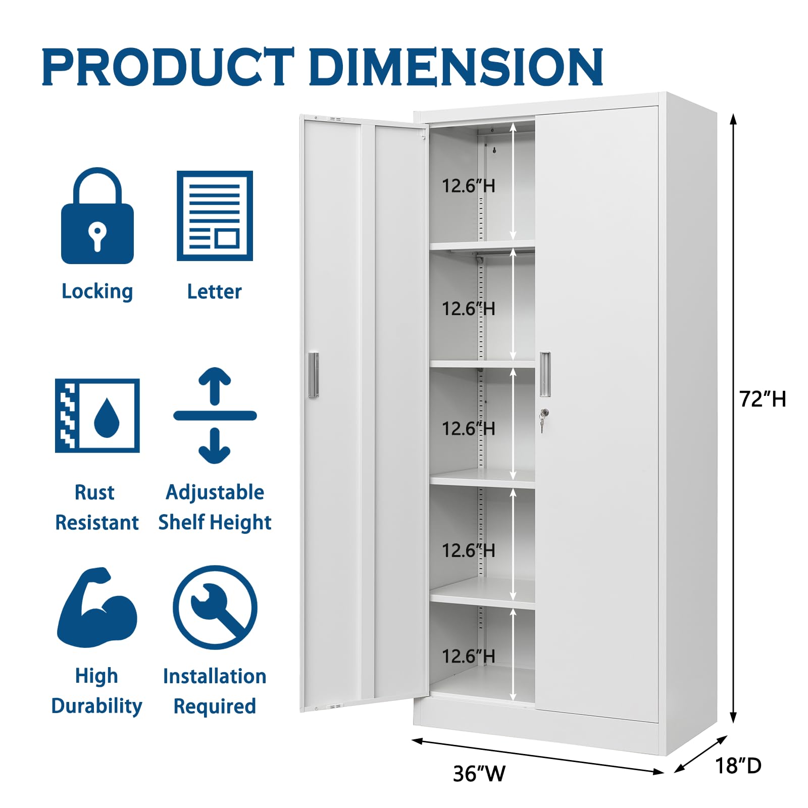 TaskStorz Steel SnapIt Cabinet, 72 Inch Metal Storage Cabinet with Locking Doors and Adjustable Shelves, Metal Garage Cabinet, Tool Cabinets for Office, Garage and Home Use, 72"H x 32"W x 18" - WoodArtSupply