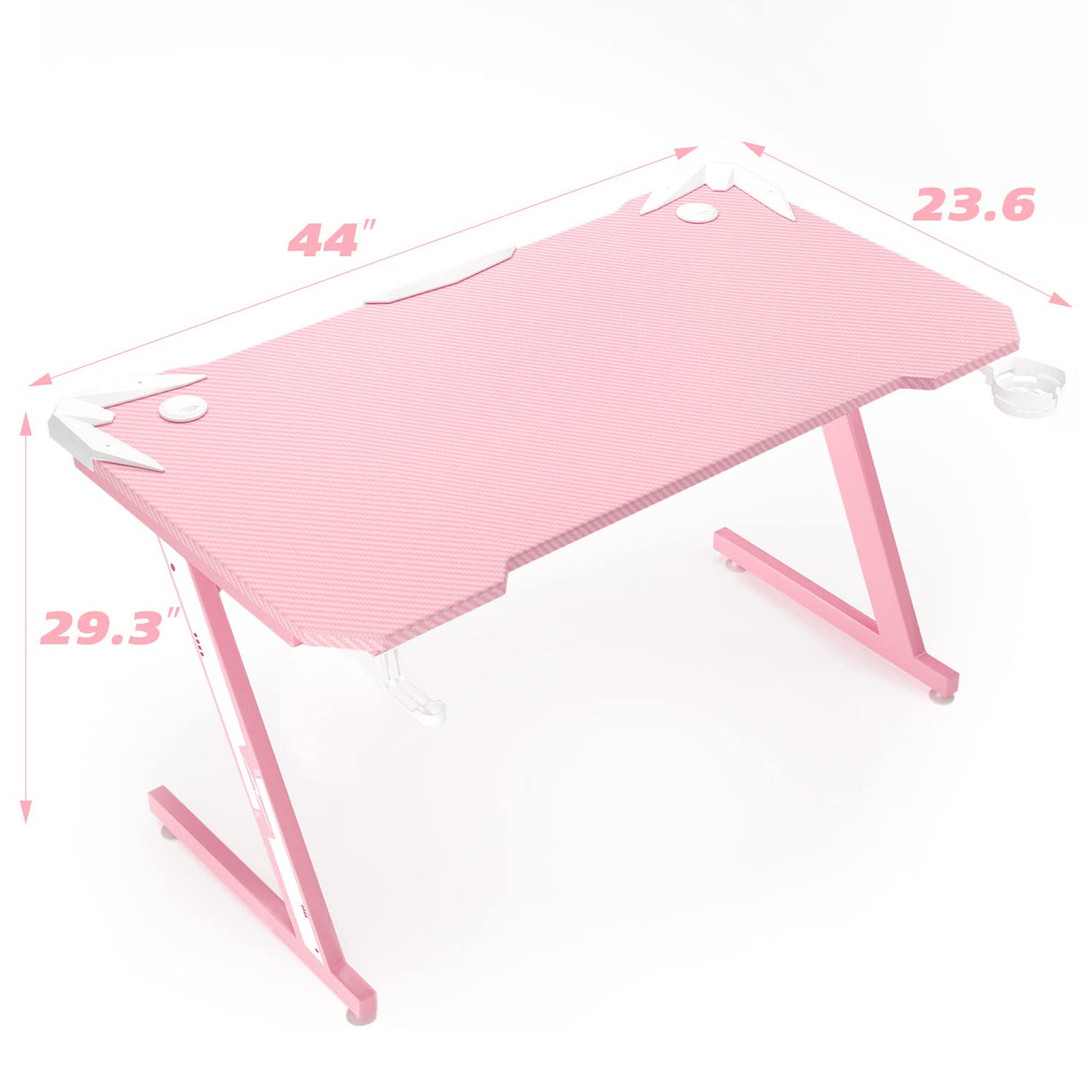 Homall Gaming Computer Desk with Carbon Fiber Surface, Gaming Table Z Shaped Pc Home Office with Cup Holder&Headphone Hook(44 in, Pink) Homall