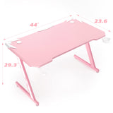 Homall Gaming Computer Desk with Carbon Fiber Surface, Gaming Table Z Shaped Pc Home Office with Cup Holder&Headphone Hook(44 in, Pink) Homall
