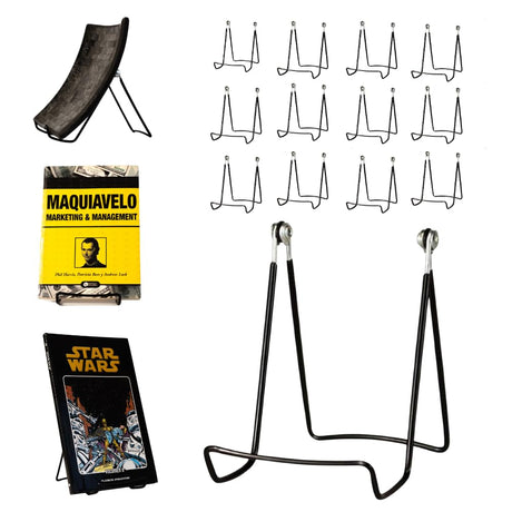 KINGDOM SOLUTIONS MADE IN USA 12-Pack Sturdy & Durable Adjustable Metal Easels to Display Books, Frames, Comics, Plates & More - Unique on the Market KINGDOM SOLUTIONS