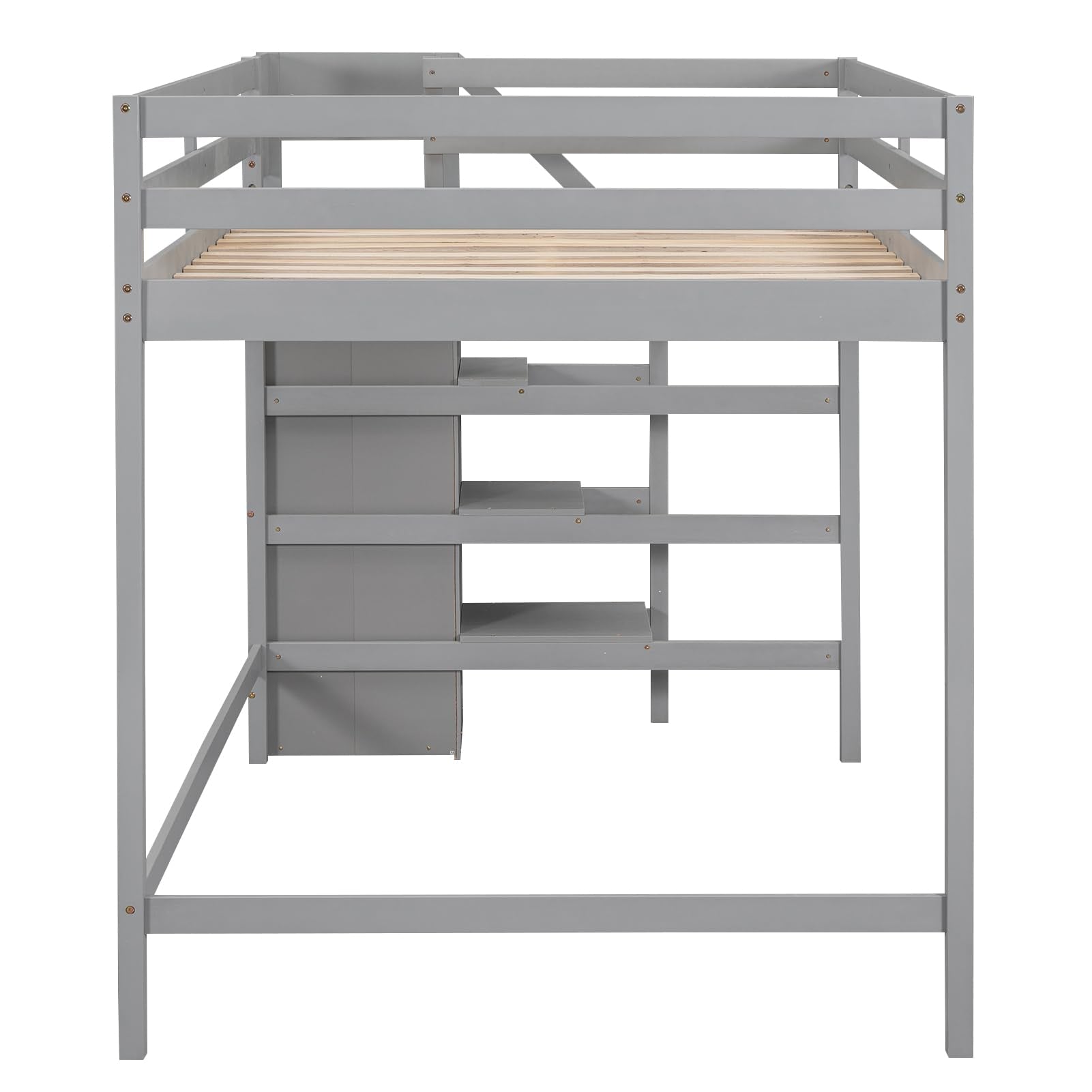 Harper & Bright Designs Grey Full Loft Bed with Storage Staircase and Wardrobe - WoodArtSupply