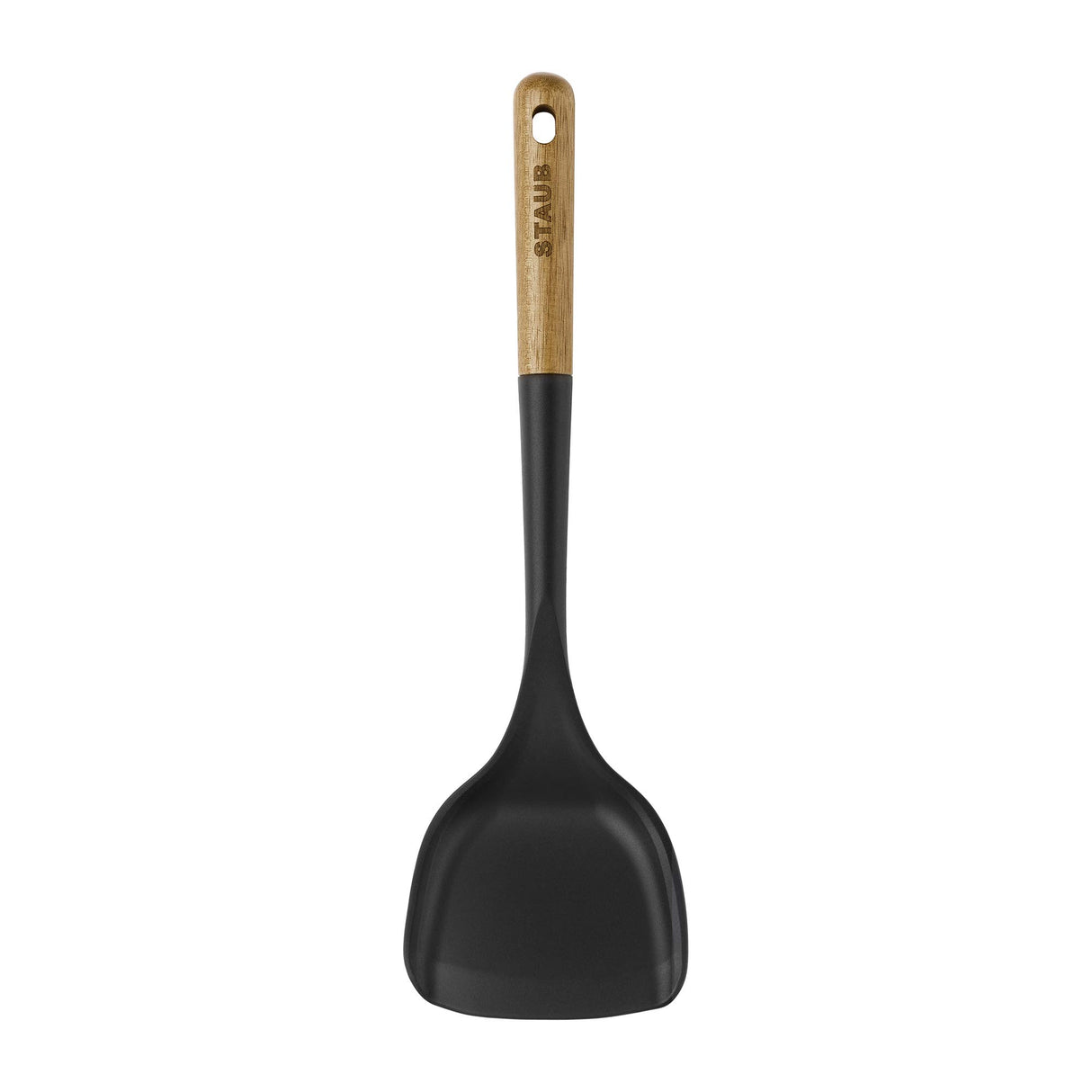 STAUB Wok Spatula, Perfect for Scooping, Flipping, Stirring, and Turning Stir Fries, One Size, Durable BPA-free Matte Black Silicone, Acacia Wood Handles, Safe for Nonstick Cooking Surfaces STAUB