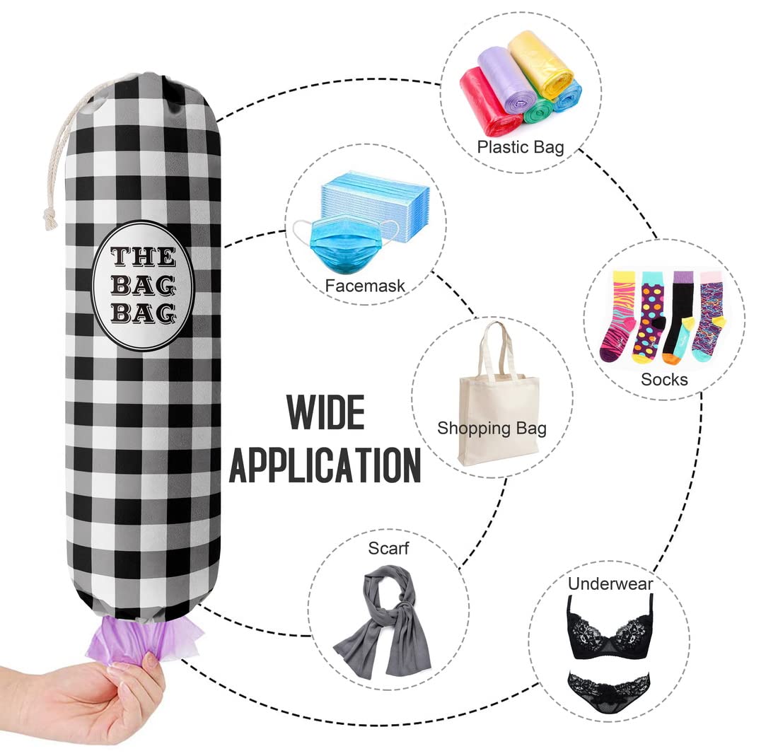 Black White Buffalo Check Plaid Grocery Bags Holder Organizer For Shopping Bags，Wall Mount Plastic Bags Storage Container Dispensers, Kitchen Housewarming Gifts For Women Family Friends Grandma Mom HiLus