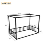 Twin Size Canopy Floor Bed with 4 Posters and Guardrails, Twin Size Montessori Floor Bed with High Fence, Anti Bump Design, Easy Assemble Montessori Beds, Heavy Duty Canopy Beds Black Bellemave