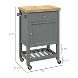 HOMCOM Utility Kitchen Cart, Rolling Kitchen Island with Smooth Rubberwood Top, Narrow Butcher Block Surface on Wheels with Storage Drawer & Cabinet, Gray HOMCOM