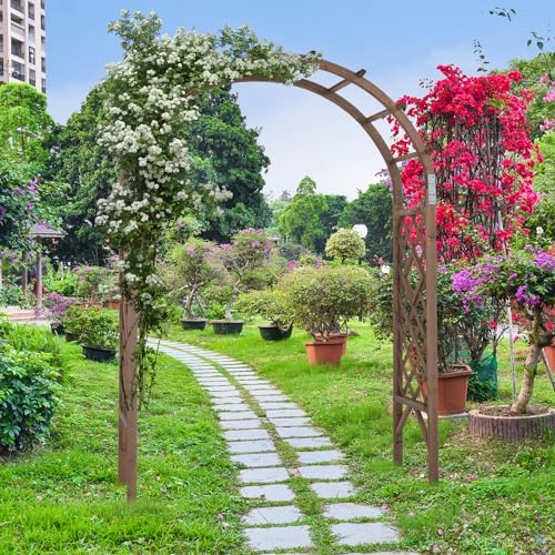 VINGLI Wooden Garden Arbor, Wedding Arch, 7ft Arch Backdrop Stand for Ceremony, Wood Trellis for Plant Climbing, Christmas Decor Pergola for Garden Backyard, Lawn - WoodArtSupply