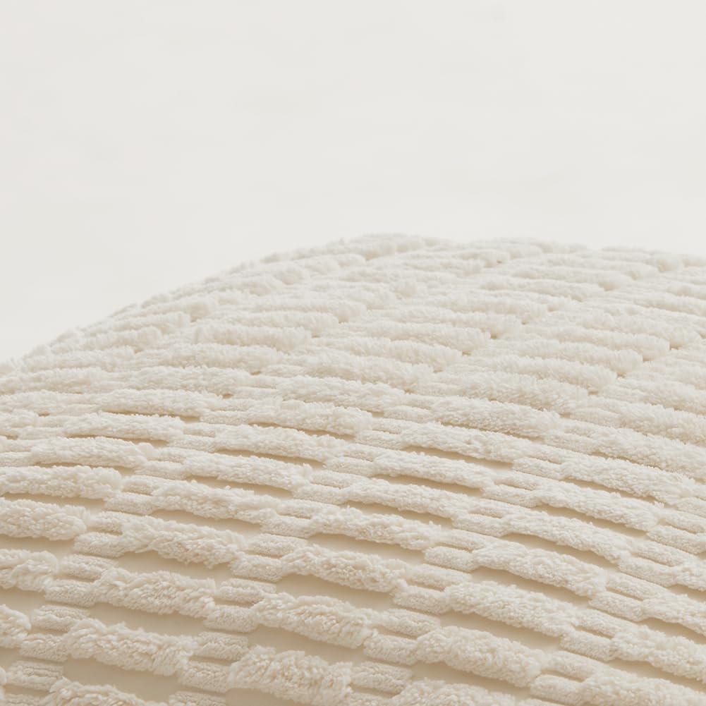 Fancy Homi 4 Packs Boho Cream Decorative Throw Pillow Covers 18x18 Inch for Living Room Couch Bed Sofa, Rustic Modern Farmhouse Home Decor, Soft Plush Corduroy Cute Square Beige Cushion Case 45x45 cm Fancy Homi