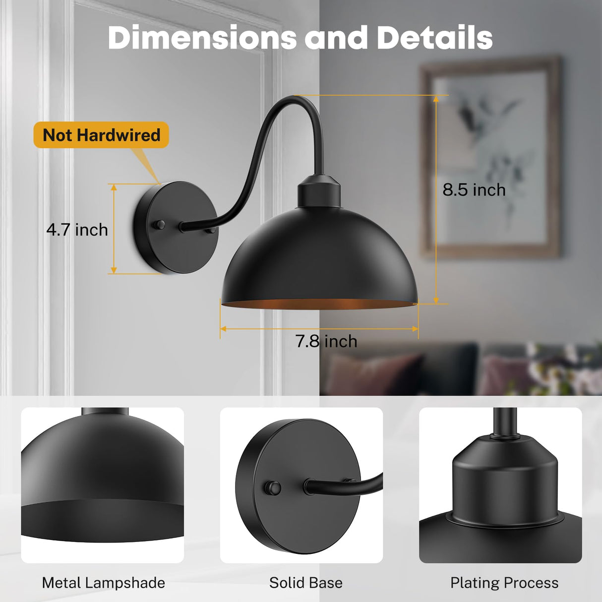 NookNova Battery Operated Wall Sconce, Wireless Sconces Set of 2 Battery Operated Light Sconces Battery Powered Wall Sconce with Remote Black Wall Sconces for Bedroom Hallway Living Room NookNova