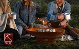 KOL 35" Dia. Heavy-Duty Fire Pit - Pre-Rusted Corten Steel Round Firepit Large Fire Bowl with Stand - Weathering Steel Wood Burning Fireplaces for Outside Backyard Deck Party Bonfire KOL
