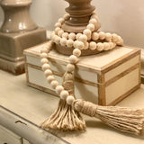 LJY&V Wood Bead Garland with Jute Tassels, 32 inches Farmhouse Beads Tassels for Home Curtain Wall Hanging Rustic Country, Natural Cute Wooden Bead Tassels Prayer (2Pcs), Beige LJY