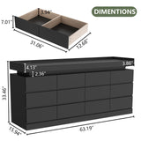 Gyfimoie 12 Drawer Dresser with Power Outlet, Dresser with LED Light, Modern Chest of Drawers for Closet, Double Wide Drawer Organizer Cabinet for Bedroom, Living Room (Black, 12 Drawers) Gyfimoie