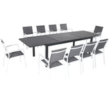 Hanover Naples 11-Piece Outdoor Dining Set with Aluminum 40" x 118" Expanding Patio Table and 10 Stackable Sling Chairs, Modern, Comfortable, and Weather-Resistant Patio Dining Set for 10 Hanover