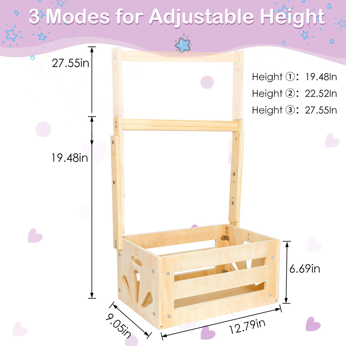 Vibaruta Wooden Crate Basket, Baby Storage Crate Closet with Adjustable Handle, Basket for Baby Shower Gifts (Natural) Vibaruta