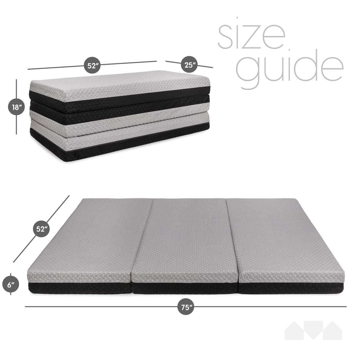 Milliard Dual Sided Premium Tri Folding Mattress, Memory Foam Foldable Mattress with Waterproof Washable Cover, Full (75"x 52"x 6") + Bonus Eye Mask Included Milliard