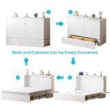 CECER Queen Size Solid Wood Murphy Bed with Memory Foam Mattress，Murphy Bed with Charging Station and Two Large Storage Drawers for Small Spaces/Bedroom/Guest Room（White） CECER