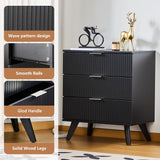 affeivul Mid-Century Modern 3 Drawer Dresser, 3 Drawer Dresser for Bedroom, Modern Storage Organizer Unit with Wood Legs, Small Dresser Cabinet Organizer Unit with Solid Wood Legs for Hallway (Black) affeivul