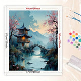 Oriental Landscape Paint by Numbers Kit for Adults - DIY Chinese Pavilion with Bridge Painting on Canvas 16x20 Inches, Acrylic Paint Set, Suitable for Beginners,Art for Home Decoration/Gifts TAOPAOLAB