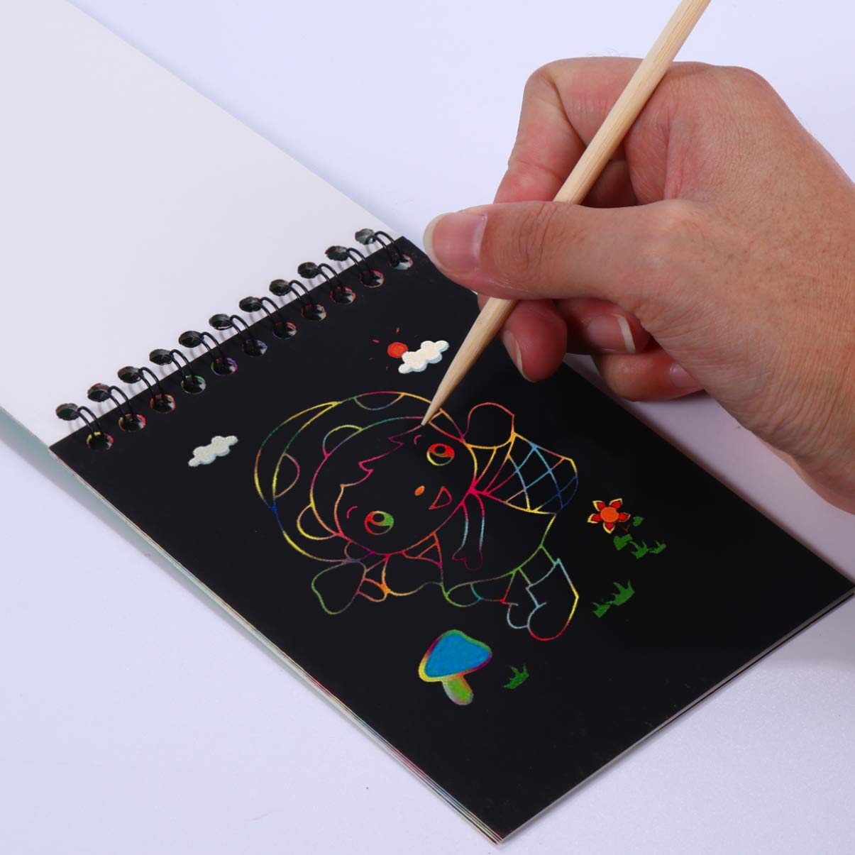 EXCEART Black Notebooks 6 Sets Rainbow Scratch Notebooks with Wood Stick Scratch Off Art Paper Set Color Book Pad Art Craft Supplies Kits for Kids Girls Boys Black Notebook EXCEART