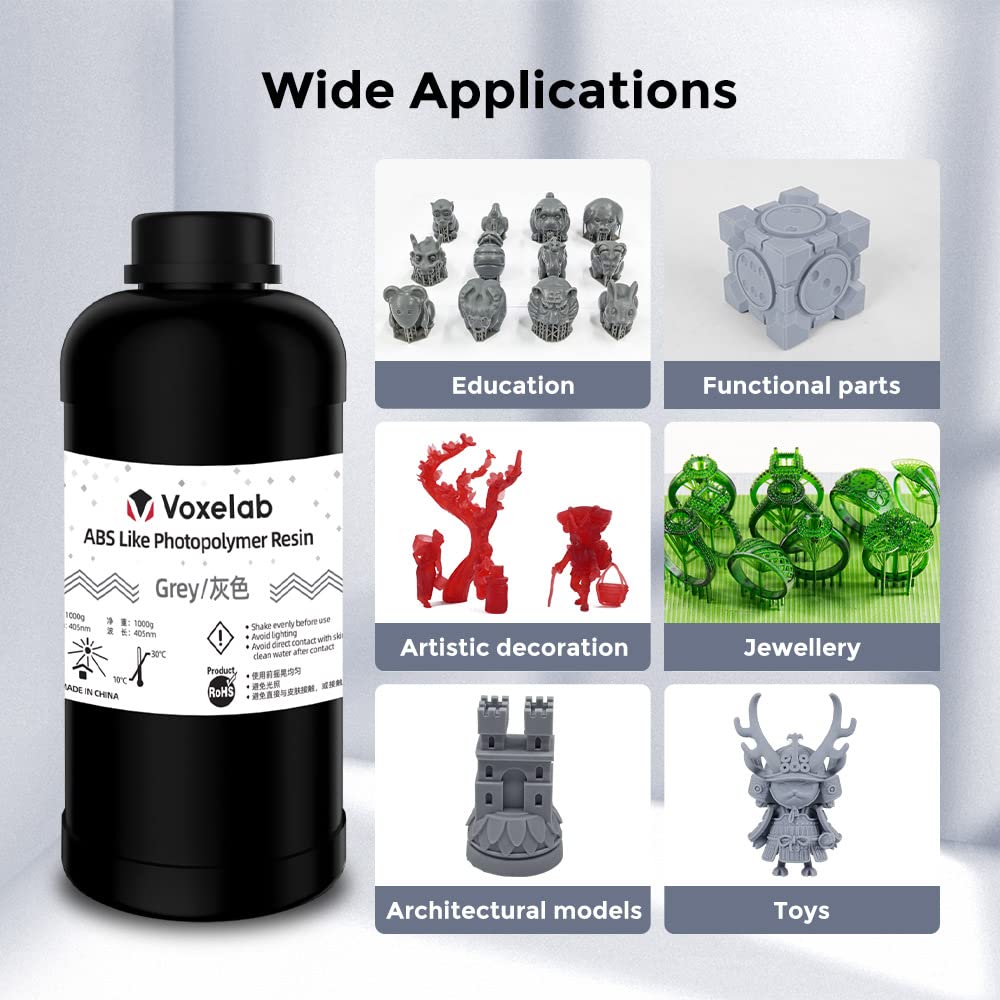 VOXELAB ABS-Like 3D Printer Rapid Resin 405nm LCD UV-Curing Resin Standard Photopolymer Resin for LCD 3D Printing – 1000g (Grey)