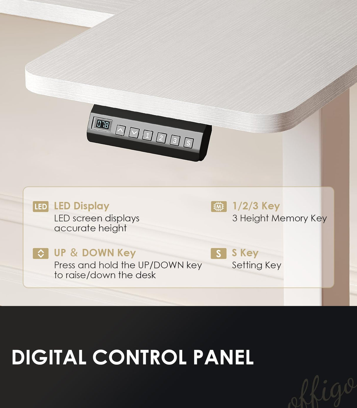 OffiGo U Shaped Electric Standing Desk, 48 Inch Height Adjustable Sit Stand Table, Writing Computer Desk for Home, Office, Workstation, White OffiGo