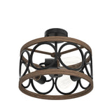 MEIXISUE Semi Flush Mount Modern Farmhouse Ceiling Light Fixtures,3-Lights Black and Retro Wood Finish,Drum Shade Rustic Light Fixtures for Entryway Hallway Foyer Kitchen Dining Room Bedroom MEIXISUE