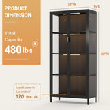 Eltean 63" H Glass Display Cabinet, 4 Tiers Curio Display Case with 3 Colors LED Sensor Light,Display Cabinet for Collectible with 3 Adjustable Shelves for Living Room, Bedroom, Office (63“H) Eltean