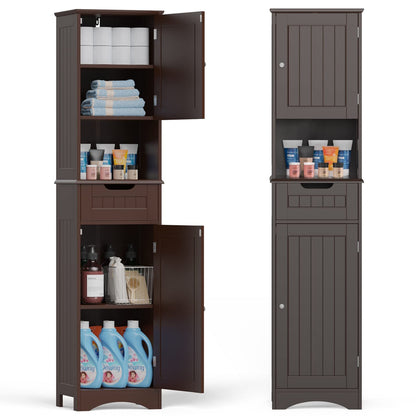 Gizoon 67" Tall Freestanding Bathroom Storage Cabinet with Adjustable Shelves - Dark Brown Linen Tower - WoodArtSupply