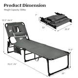 COSTWAY Folding Beach Lounge Chair, Tanning Chair with Face Hole, 5-Position Adjustable Backrest, Pillow & Side Pocket, Foldable Chaise Lounge Chair Outdoor for Sunbathing, Camping (1, Grey) COSTWAY