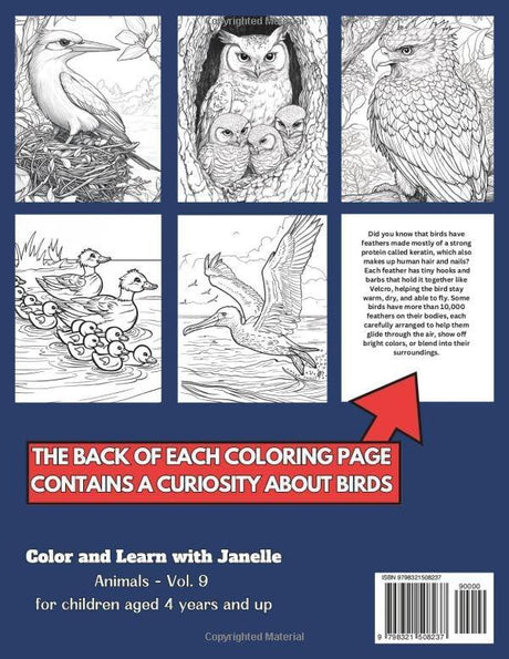 50 Birds Coloring Pages for Kids: +50 Amazing Facts about Birds. Coloring Book for Children Aged 4 and Over. Color and Learn with Janelle - Animals - Vol. 9 Majosta