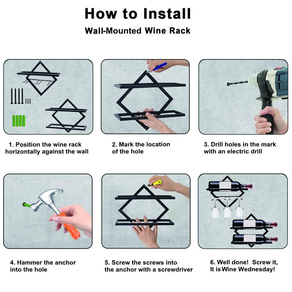 FOSTERSOURCE 2Pcs Metal Wall Mounted Wine Rack Hanging Wine Bottle Holder Wall Organizer Storage Shelf for Home Kitchen Bar Decor FOSTERSOURCE