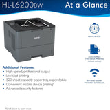 Brother HL-L6200DW Wireless Monochrome Single-Function Laser Printer - Print only - 48 ppm, 1200 x 1200 dpi, Auto Duplex Printing, 8.5" x 14", 256MB Memory, 520 Sheet, Ethernet Brother