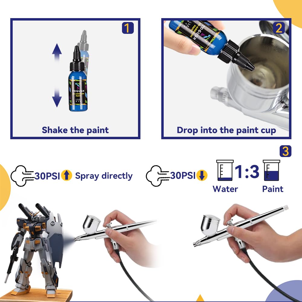 T TOGUSH Airbrush Acrylic Paint Set 28 Colors Non Toxic Water Based Paints 30ml/1.07oz for Canvas Glass Wood Matte Quick Drying Ready to Spray for Hobby Miniature Model T TOGUSH