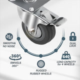 POWERTEC 3 Inch Swivel Caster Wheels Set of 4 with Brake & 640 lbs Loads, Heavy Duty Plate Casters, Dual Locking Rubber Castor Wheels for Furniture, Cart, Dolly and Workbenches (17023-P4V) POWERTEC