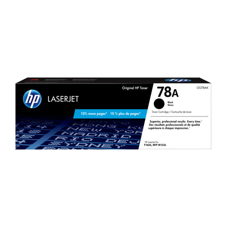HP 78A Black Toner Cartridge | Works with HP LaserJet Pro P1566, P1606 Series, HP LaserJet Pro MFP M1536 Series | CE278A HP