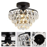 YYJLX Modern Small Crystal Ceiling Light Fixture Mini Black Semi Flush Mount Chandelier Light Fixture for Hallway Bedroom Bathroom Closet e26 YYJLX