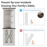 Maupvit 66.8" Tall Corner Cabinet with 2 Glass Doors, Modern Storage Cabinet with Adjustable Shelves, Corner Display Cabinet for Living Room, Bathroom, Hallway, Retro White Maupvit